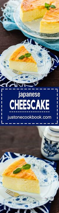 Japanese Cheesecake (スフレチーズケーキ) - Light and fluffy, Japanese Cheesecake is a delicious gift for a real cheesecake lover.  It’s a melt-in-your-mouth combination of creamy cheesecake and airy soufflé.  A second (or more) serving is a guarantee! #cheesecakerecipes #dessert #cheesecakerecipesbest #cakerecipes #japanesecheesecake | Easy Japanese Recipes at JustOneCookbook.com