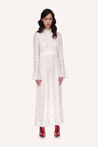 Anna Sui Cluny Lace Trimmed Floral Swiss Dot Maxi Dress - White Multi on Garmentory