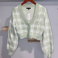 Cropped Green And White Button Sweater, Nwt