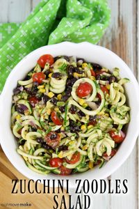 Light and refreshing zoodle salad recipe - a loaded zucchini salad with fresh vegetables and the veggies are tossed in a simple but flavorful dressing. Quick and easy lunch or dinner meal made in less than 30 minutes. #sponsored