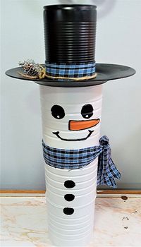 Painted Metal Coffee Cans Snowman Winter Decoration