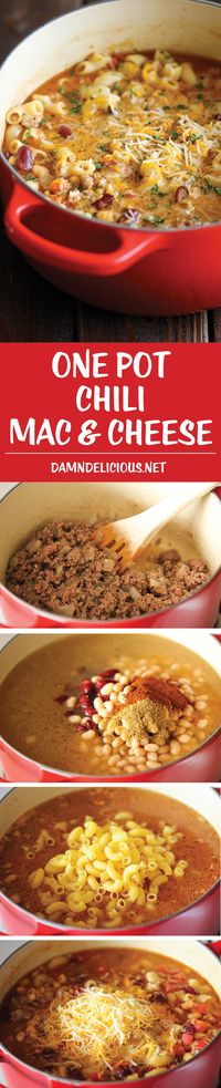 One Pot Chili Mac and Cheese - Two favorite comfort foods come together in this easy, 30 min one-pot meal that the whole family will love!