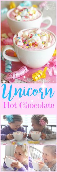 This unicorn hot chocolate recipe is all your childhood dreams in hot chocolate form. It is so fun, you can't help but smile when drinking it! Perfect for PARTIES!