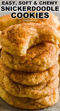 We love these easy soft and chewy snickerdoodle cookies. They're a white soft dough on the inside with a slightly crunchy cinnamon sugar outside. The perfect cookie to share at a cookie exchange during christmas or the holidays, or any other time of the year.