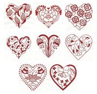 Jacobean Hearts Redwork Machine Embroidery Designs | Designs by JuJu