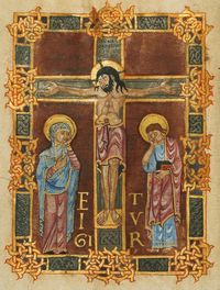 Te igitur, or "You, therefore", the opening words to the Eucharistic prayer.      The Crucifixion, about 1000 - 1025, Attributed to Nivardus of Milan. J. Paul Getty Museum.