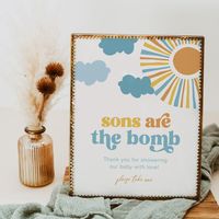 Editable Sons are the Bomb Sign - Size 8x10 Inches - All wording is editable ✨WANT THE PRINTED VERSION OF THIS SIGN? FIND ME ON ZAZZLE FOR THE PRINTED VERSION AND MATCHING PARTY ITEMS. JUST FOLLOW THE LINK BELOW. https://www.zazzle.com/collections/sun_baby_shower_collection-119168788870932504 ✨DEMO THIS DESIGN TO TRY BEFORE YOU BUY Copy and paste the URL below to the template demo: https://www.corjl.com/d/K9MN8 ✨PLEASE READ: This sign is a digital file. You will not receive any items in the mail