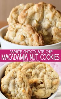 Easy to make White Chocolate Macadamia Nut Cookies that are so soft, chewy and positively delicious. Great as neighbor gifts or served at any holiday party. #whitechocolate #macadamianut #cookies #whitechocolatemacadamianutcookies #holiday #neighborgifts #softandchewycookies