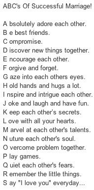 ABCs of Successful Marriage. Love this. Would like to have a plaque with this for our wedding.