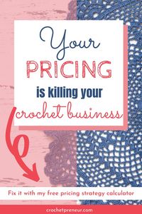 Don't believe the myths. In this post, I'll share my pricing formula that has me making thousands of dollars per month with my crochet business and I'll break down some popular pricing strategies that just don't work. Get my free crochet pricing calculator when you click on over to this post and get the lowdown on a practical crochet product pricing strategy...that works. #pricing #crochet #crocheteditems #crochetproducts