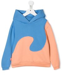 panelled rib-trimmed hoodie from ERL KIDS featuring navy blue, clay orange, cotton blend, colour-block design, ribbed trim, classic hood, long sleeves and straight hem.