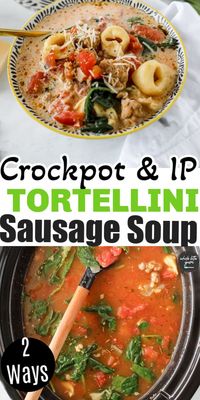 An easy tortellini soup with spinach, cheese, and sausage. Make it creamy or not.