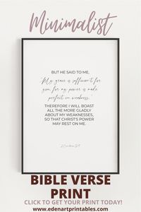 Get this 2 Corinthians 12:9 'my grace is sufficient' minimalist bible verse printable now! The perfect neutral home decor for any room of your home.