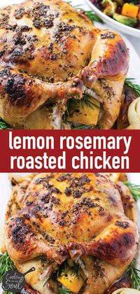 Lemon Rosemary Roasted Chicken! This whole roasted chicken is packed with flavor. The skin is crispy and the chicken is so moist and juicy #cookingformysoul