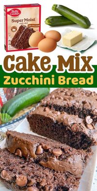 This is how you make moist and delicious chocolate zucchini bread with a box of cake mix! It's basically dessert, but with hidden veggies. This super moist double chocolate chip zucchini bread is incredibly easy to make thanks to a box of cake mix! Your family will never know there is a whole lotta zucchini hidden in this yummy chocolate cake bread. It’s the best way to get your kids to eat their greens. We are so sneaky.