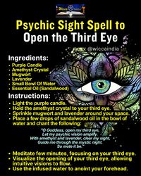 Unlock your psychic vision and enhance your third eye with this simple yet powerful spell! 🌙🔮  Using a purple candle, amethyst crystal, and a blend of mugwort and lavender, you can clear your sight and open your intuitive pathways. Focus on your third eye, meditate, and let the energies guide you. 🧘‍♀️✨  Feel the mystic vibrations and embrace the guidance from beyond. Ready to amplify your psychic abilities? Let’s dive into the magick together!  Follow @wiccaindia for more mystical tips and rituals!