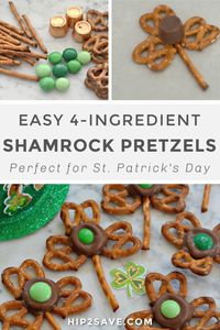 Who doesn't love St Patrick's Day snacks? It's a fun reminder that we're inching ever forward into Spring – and we're sharing these cute Shamrock Pretzels that take just four ingredients and a few minutes to make! They're something fun to create with the kids and taste yummy, too! #snacks #recipes #stpatricks #stpatricksday #easyrecipes #snackrecipes #holidays