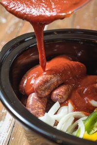 Slow Cooker Sausage with Peppers and Onions