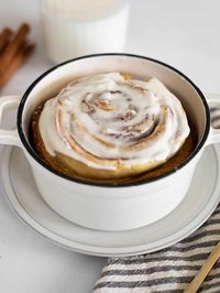 Have you ever had a craving for cinnamon rolls, but don't want to make a whole batch? If that's you, then this easy single serve cinnamon roll is for you! This recipe is simple, indulgent, and sure to satisfy all your cinnamon roll cravings without tempting you to eat a whole batch!