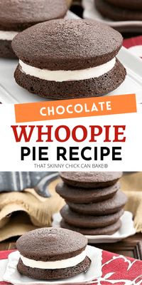 Best Whoopie Pies Recipe - An outstanding recipe for Chocolate Whoopie Pies with an exquisite marshmallow fluff filling. A version of Maine Whoopie Pies that you'll fall in love with after your first bite! #whoopiepies #desserts #snacks #chocolatecake #marshmallowcream #Amish #thatskinnychickcanbake