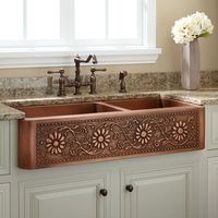 42" Sunflower 60/40 Double Well Farmhouse Copper Sink - Antique Copper