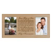 Frame size 8" x 16" x .5" holds two 4x6 photos. The Top-quality frame features an easel on the back of the frame for table mount or wall mount. Made in the USA and Designed exclusively by ©️ 2020 LifeSong Milestones. Celebrate your special anniversary day with your lover/husband/wife by enjoying LifeSong Milestones re-engineered wood Wedding Anniversary double picture frame. Frame size 8" x 16" x .5” holds two 4x6 photos with glass. Get this gift as a keepsake to remember your special day. LifeS