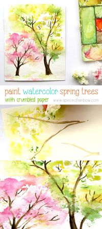 Spring Trees Watercolor Painting with... Crumpled Paper! - A Piece Of Rainbow