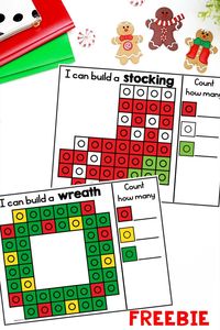 Christmas fine motor activities are a fun and hands on way for students to practice math skills and enhance their fine motor skills. Students build a pictures out of various math mainpulatives, and count how many cubes are included. Great STEM activity for kindergarten math centers, morning work, or for early finishers. #kindergarten