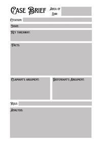 As a law school student, I find it really challenging to keep track of all the different legal cases I need to know for each module. So I made this template to make it easier! Picture 2 and 3 is also an example of how I use them. This template makes it quick and easy to see all the most important facts of each case when you're skimming over your notes to find the one that perfectly supports your argument! It helps keep your notes on each case organised and concise while allowing for room for ana