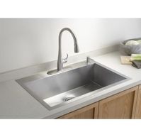 Kohler K-3821-4-NA Stainless Steel Vault 33" Single Basin Drop-In / Under-Mount 18-Gauge Stainless Steel Kitchen Sink with SilentShield - Basin Rack Included