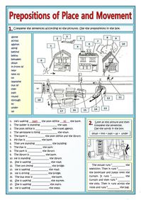 PREPOSITIONS OF PLACE AND MOVEMENT AND PLACES IN TOWN - English ESL Worksheets