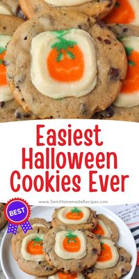 Easiest Halloween Cookies Ever - premade chocolate chip cookie dough and premade pumpkin sugar cookie dough come together to make some of the Easiest Halloween Cookies that you'll ever make.