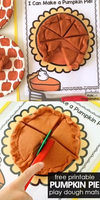 Introduce fractions with this Thanksgiving pumpkin pie play dough invitation and free printable play dough mats #Thanksgiving #preschool #kindergarten