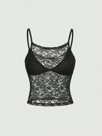 Black Sexy Collar  Knitted Fabric Colorblock,Floral,Plants Cami Embellished Slight Stretch  Women Clothing