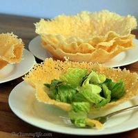 Easy Microwave Edible Cheese Bowls. These delicious, fancy-looking salad bowls are incredibly easy to make. Step-by-step photos show you how to make 6 Parmesan bowls in just 15 minutes. Always a WOW! Recipe at TheYummyLife.com