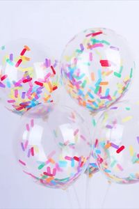 Clear Balloon with Sprinkle Confetti Multicolor Cheerful Ice Cream Donut Decoration First Birthday Baby Shower Kids Party Supply Clear balloons pre-filled with sprinkle-inspired confetti in a multicolor combination. The brightly colored sprinkle designs make it look like a yummy treat, may that be ice cream, donuts, or other sweets. Fun, colorful, and versatile party supplies that will simply add a pop of color to your event. 🎈Available in sets of 4, 6, 8, 10, 12, 16, or 20 balloons