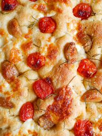 Cheesy Focaccia with Tomato & Garlic Confit