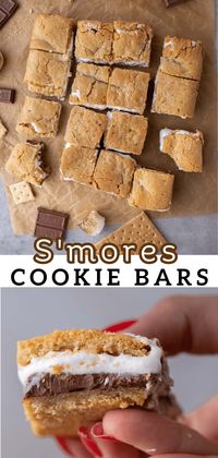 These delicious s'mores cookie bars are filled with delicious marshmallow creme and chocolate bars in the center.