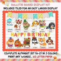 "Birthday Puppy Dog Bulletin Board Birthday Display Kit Puppy Love Pets Seasons Themes Printable Classroom Decor Door Kit  This listing is for instant DIGITAL downloadable high resolution ZIPPED PDF files. WHAT'S INCLUDED ★ Banner (two sizes) ★ Pictures (one picture per page) ★ Letters (26 letters in 3 colours in two sizes each) The photo mock ups show one way of setting up the display but you can set it up however you wish. You can mix and match picture sizes and print out multiple times. Print