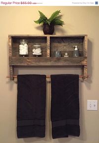 15% Off Bathroom Decor Rustic Wood Pallet Furniture Outdoor Furniture Double Towel Rack Bathroom Shelf Rustic Home Decor Wall Shelf by BandVRusticDesigns on Etsy https://www.etsy.com/listing/238813379/15-off-bathroom-decor-rustic-wood-pallet