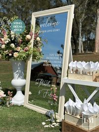 Transform your wedding decor with our Elegant Custom Wedding Decal for Selfie Mirrors. Perfect for greeting guests with a touch of sophistication, this custom wedding welcome sign features a message like "Welcome to Our Love Story" or "You Look Incredible. Grab a Drink & Let's Dance," adding a personal touch to your special day. Choose from 8 beautiful and romantic font styles to match any wedding theme. Ideal for mirrors, this high-quality vinyl decal is easy to apply and remove, leaving no res