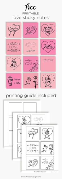 Valentine’s day sticky notes | printable love post-it notes – Hanna Nilsson Design