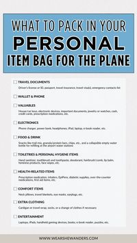 Make your next journey stress-free with our essential tips on what to pack in your personal item bag for plane travel. Discover carry-on packing tips and packing hacks that will transform the way you travel. Our guide ensures you have easy access to all your essentials in the compact space of your personal item bag. Ideal for travelers looking to streamline their packing list for travel, this pin is your ticket to a hassle-free and organized flight experience.