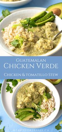 This delicious Chicken Verde recipe is a Guatemalan delight known as Jocon. The generous handfuls of cilantro, scallions, tomatillos and green chiles really make this emerald green dish shine. It's so easy and flavorful, you'll want to make it often! #chickenrecipes #dinner #stew #healthyrecipes