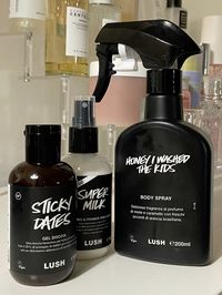 #lush #supermilk #stickydates #honeyiwashedthekids #perfumes #bodyspray #haircare #pinkscented