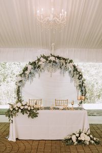 Fun fact—this photo of Alix & Chris's sweetheart table floral arch is currently our MOST pinned post! Photography: Klear Photography | @klearphotography Venue & DOC: Rock Creek Gardens | @rockcreekgardens Catering: Tuxedos & Tennis Shoes | @tuxedosandtennisshoes Floral: A Bloomin Fantasy | @abloominfantasy Rentals: CORT Party Rentals | @cortpartyrental Featured on Zola | @zola