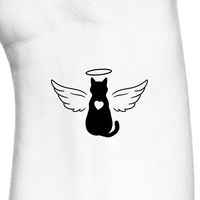 Cat Heart Angel Wings Memorial Temporary Tattoo Size: The size of this Cat Angel Wings Memorial Temporary Tattoo is approximately 1 1/2 inches in width Directions: 1. Cut excess paper around tattoo with scissors to eliminate any unnecessary adhesive on your skin after applying. 2. Peel away the clear plastic layer. 3. Apply the tattoo image side to your skin and cover with a damp cloth for 20 seconds. 4. Carefully peel back paper off of your skin and allow the tattoo to dry for at least 10 secon