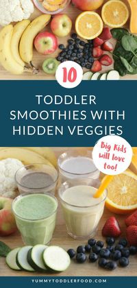 These hidden-veggie toddler smoothies are simple to blend up and are even easier to customize for breakfast or snack time. They’re a perfect way to serve smoothies for kids since they’re naturally sweet so they kids will love them, and loaded with nutrition to please the parents! #toddlerideas #toddlersnacks #toddlermealideas #toddlersnacks #healthysnacks