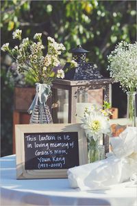 memory lantern to remeber deceased loved ones for rustic wedding ideas