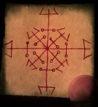 A "Hekate's Wheel" protective amulet, drawn on parchment paper with dragon's blood ink. See Jason Miller's "Protection & Reversal Magic" for more info.